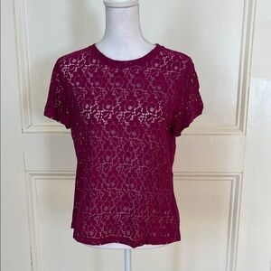 Halogen Floral Lace Short Sleeve Top - Fuchsia